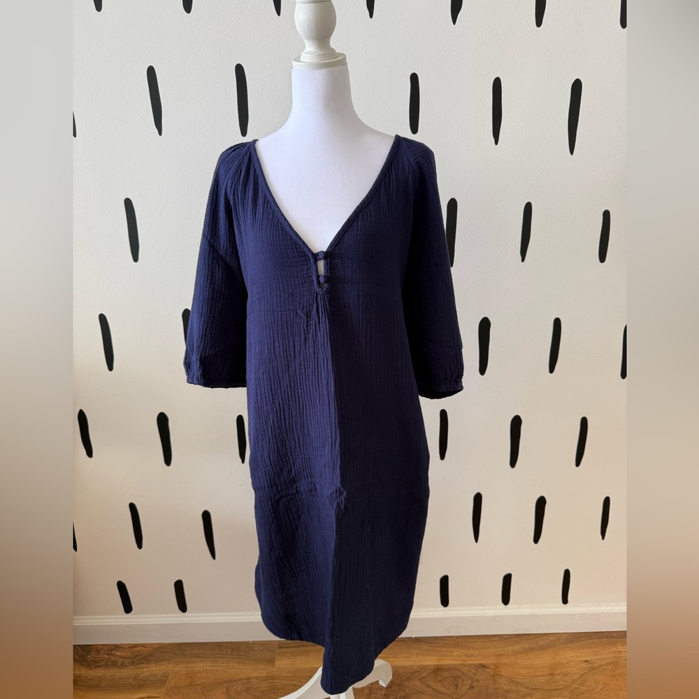 Anthropologie Navy V-Neck Gauze Knee-Length Dress